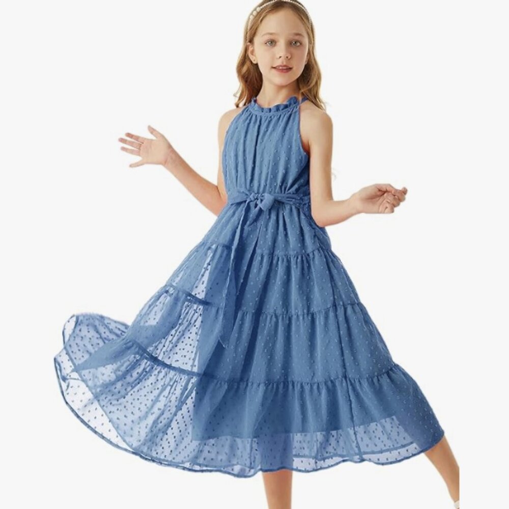 GRACE KARIN Girls Halter Neck Dress Sleeveless Flowy Summer Maxi Dress Size 10